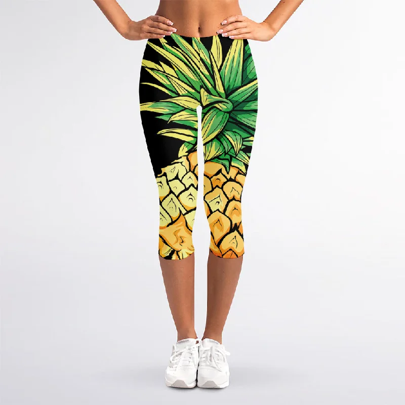 YEAR-End Sale Pineapple Skull Print Women's Capri Leggings