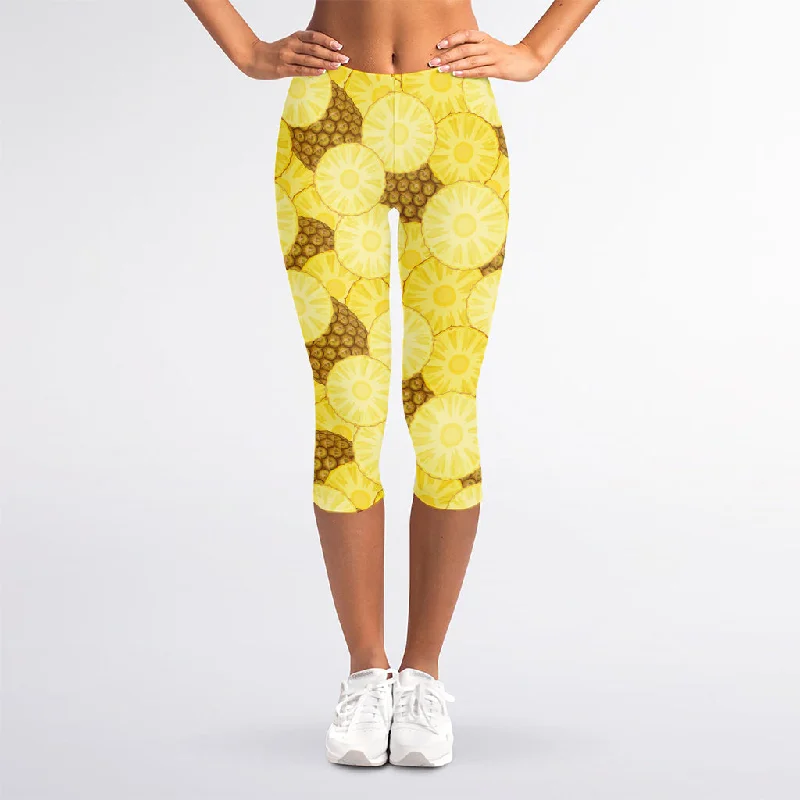 Value Deals Pineapple Slices Pattern Print Women's Capri Leggings