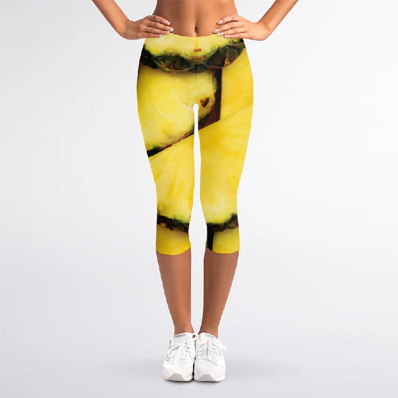 Today’s Deal Pineapple Slices Print Women's Capri Leggings