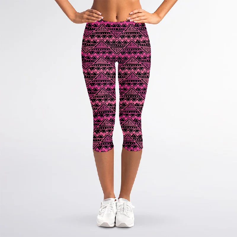 Sale Event Pink African Ethnic Pattern Print Women's Capri Leggings