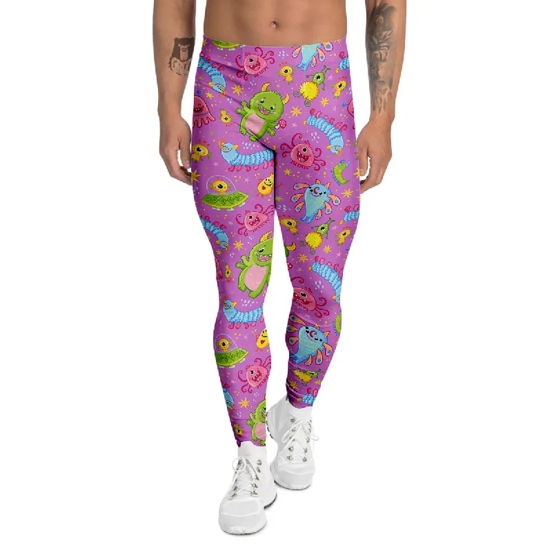 TIME-Limited Offer Pink Alien And Cute Monsters Print Pattern Men's Leggings