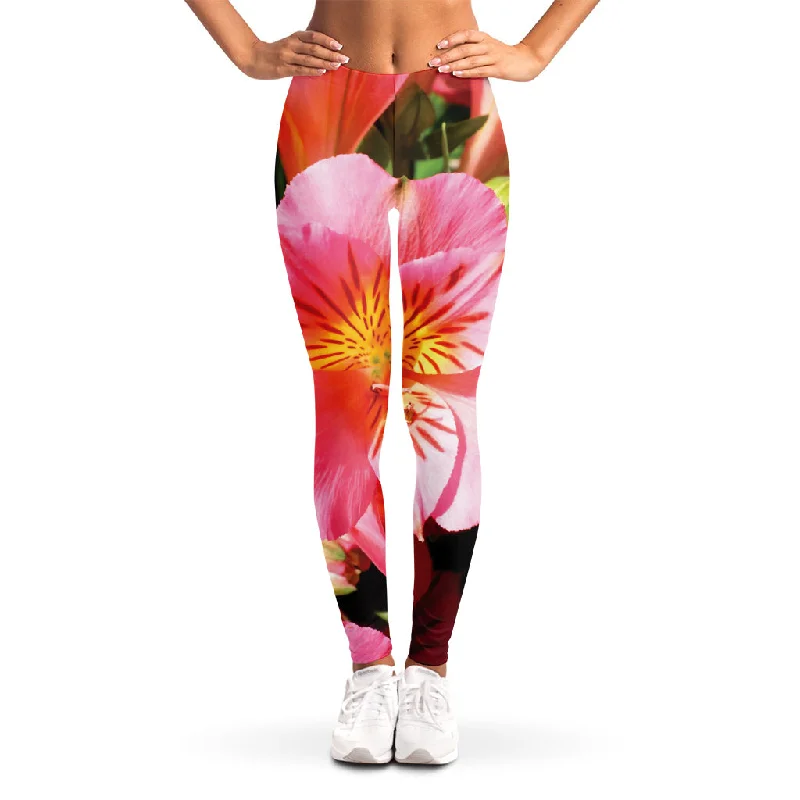 Deal Zone Pink Alstroemeria Print Women's Leggings
