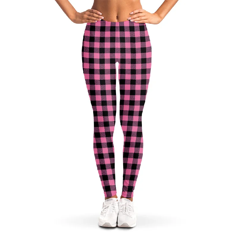 Deal Frenzy Pink And Black Buffalo Check Print Women's Leggings