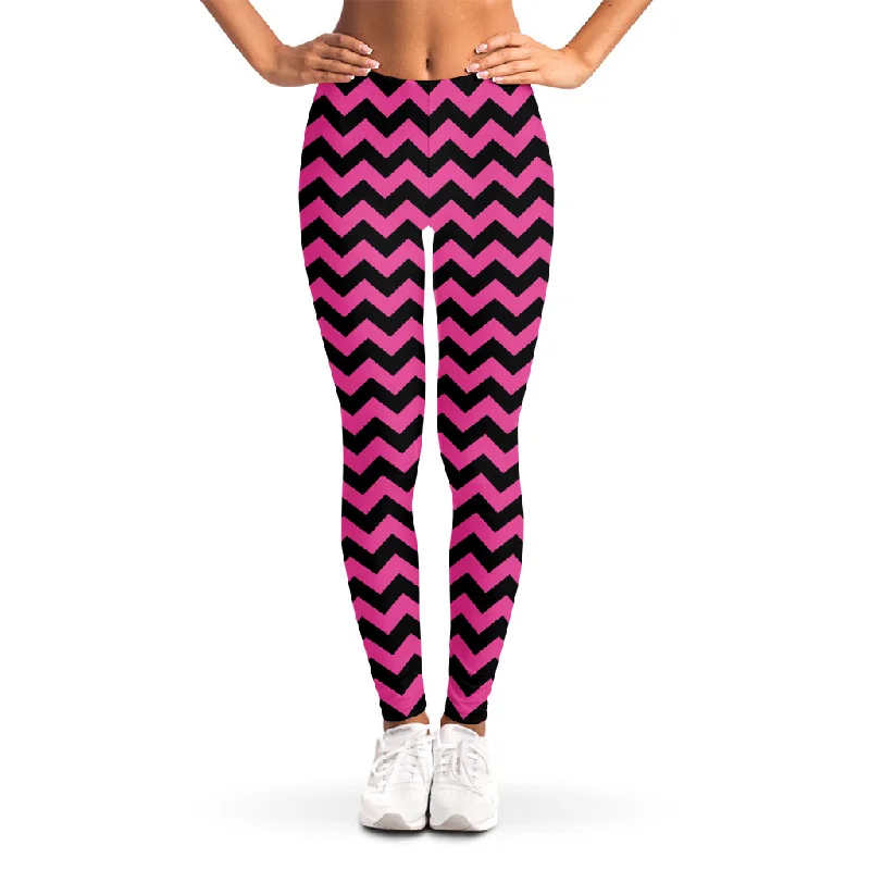 Weekend Flash Sale Pink And Black Chevron Pattern Print Women's Leggings