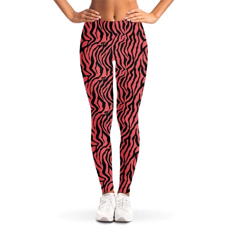 Year-End Sale Pink And Black Tiger Stripe Print Women's Leggings