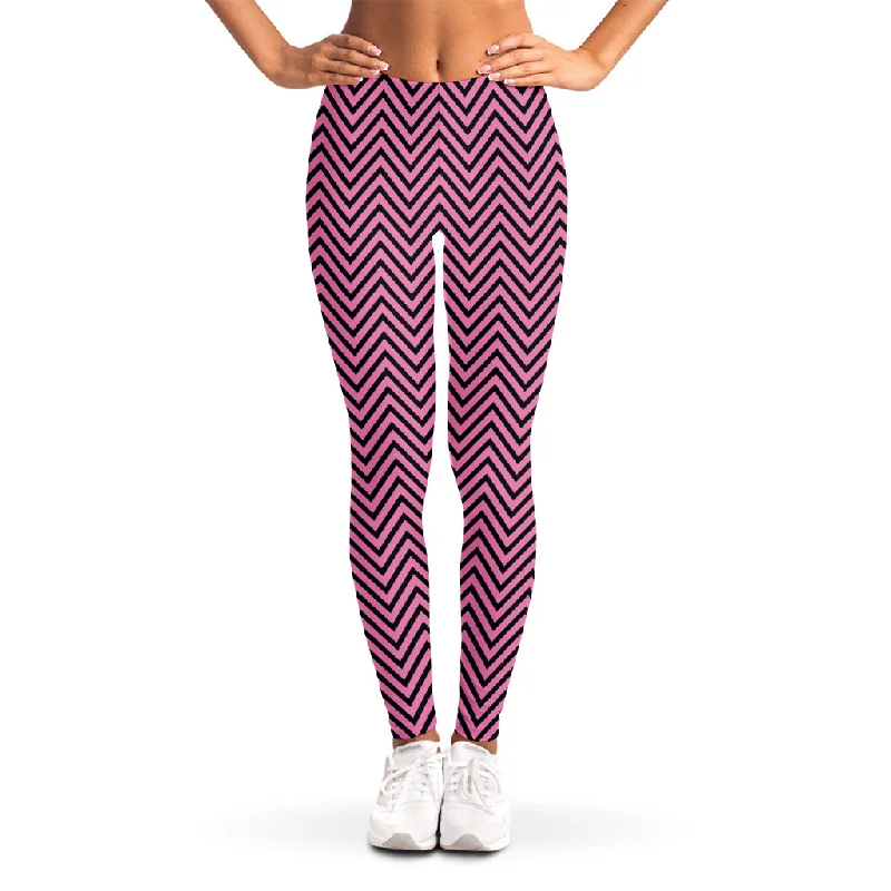 Today’s Special Pink And Black Zigzag Pattern Print Women's Leggings
