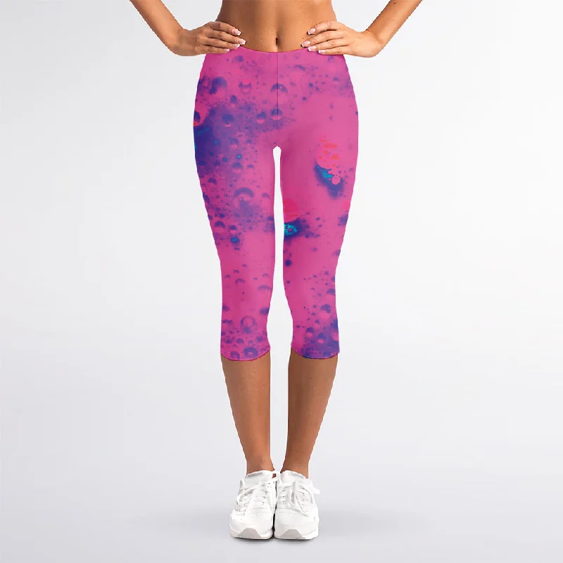 Big Discounts Pink And Blue Acid Melt Print Women's Capri Leggings