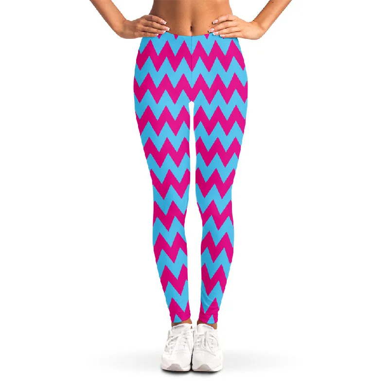 Act Now Pink And Blue Chevron Pattern Print Women's Leggings