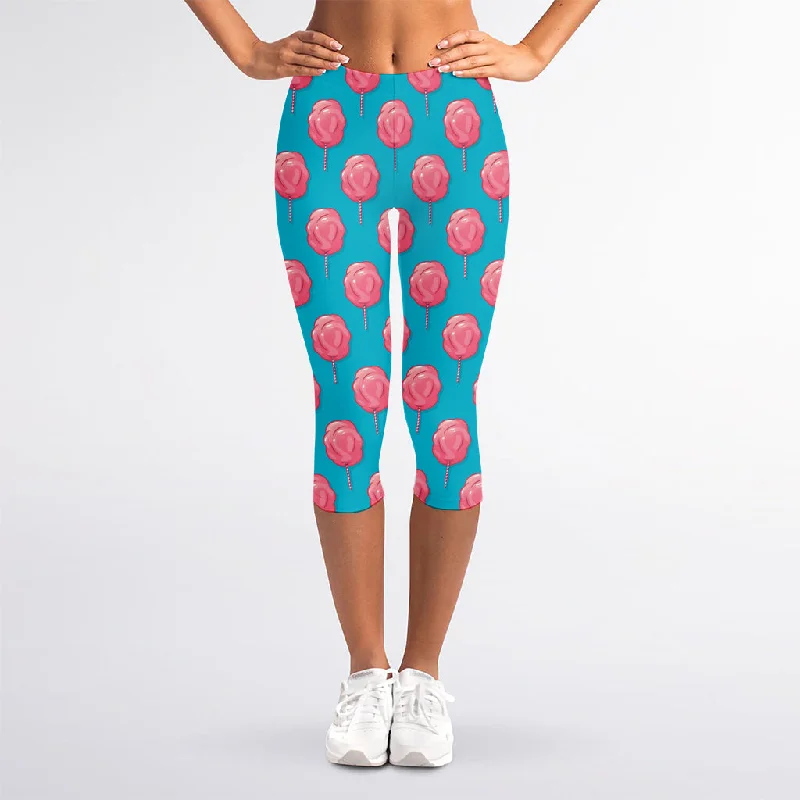 Early Access Pink And Blue Cotton Candy Pattern Print Women's Capri Leggings