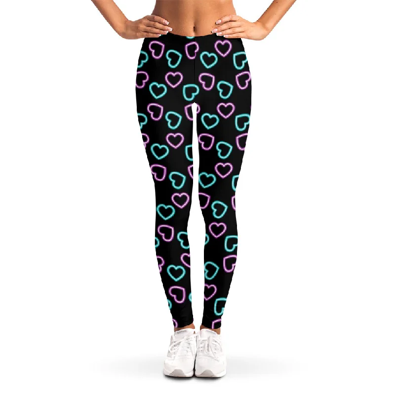 Last Chance Pink And Blue Lights Heart Pattern Print Women's Leggings