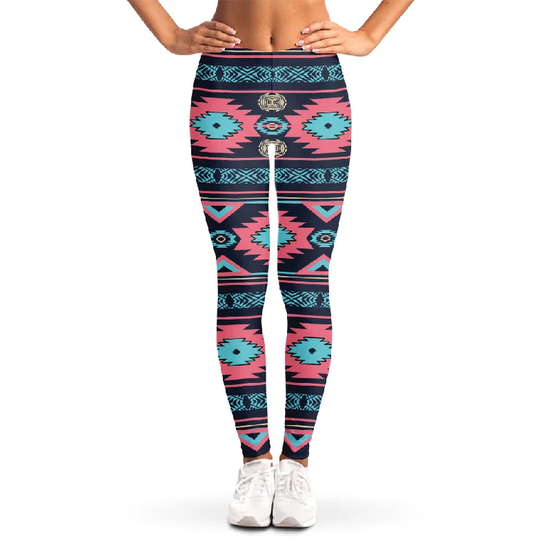 Buy More, Save More Pink And Blue Southwestern Pattern Print Women's Leggings