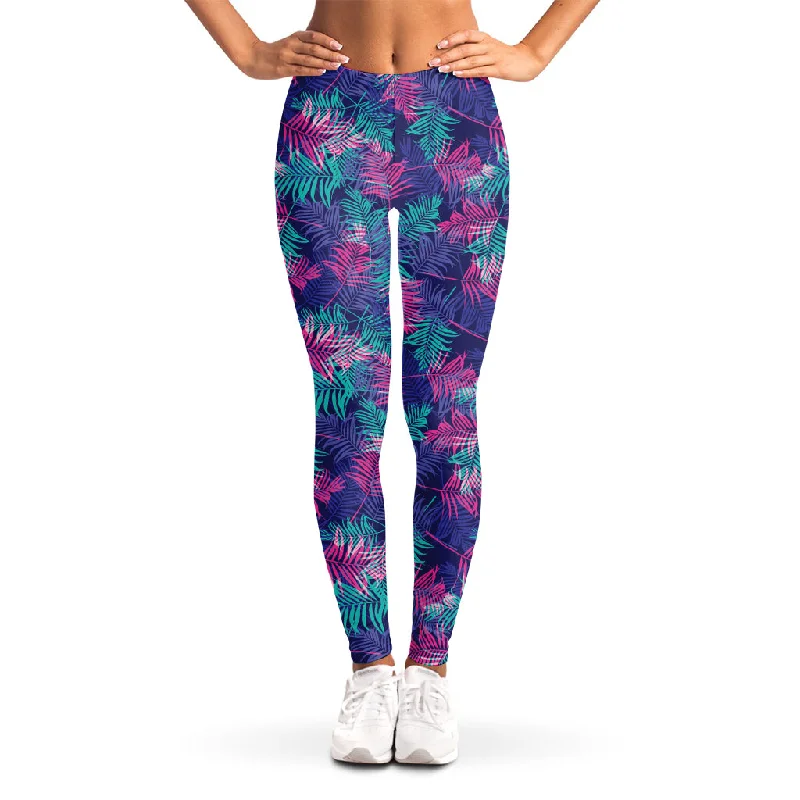 Mega Sale Pink And Blue Tropical Palm Leaf Print Women's Leggings