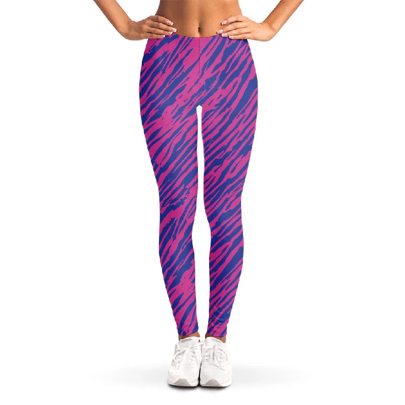 Value Deals Pink And Blue Zebra Stripes Print Women's Leggings
