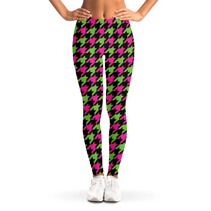 Today Only Pink And Green Houndstooth Pattern Print Women's Leggings