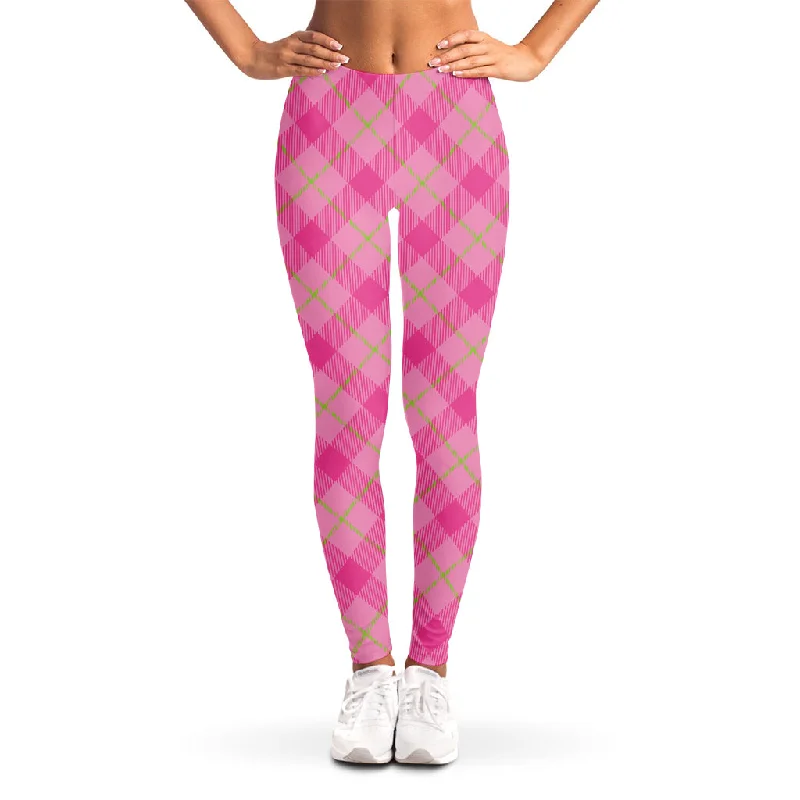 Best Seller Pink And Green Plaid Pattern Print Women's Leggings