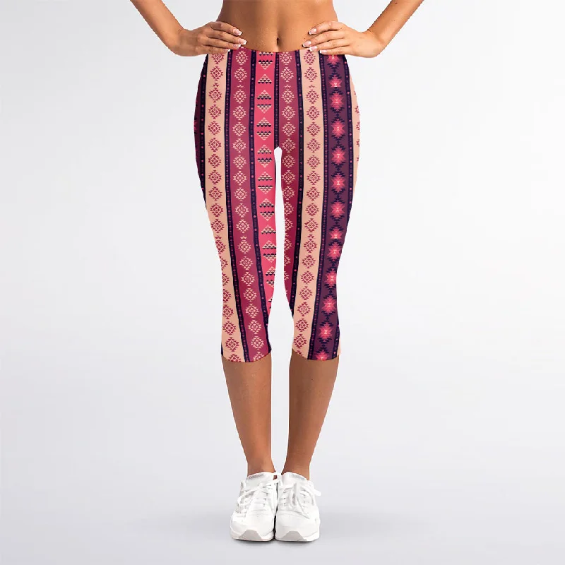 Markdown Madness Pink And Purple Southwestern Print Women's Capri Leggings