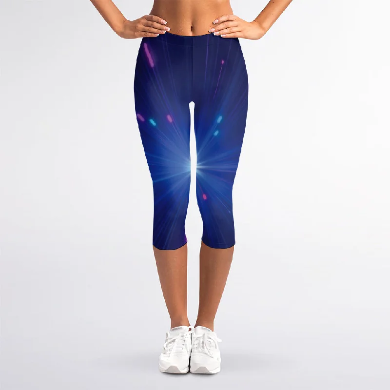 Mega Deal Pink And Teal Lights Speed Print Women's Capri Leggings