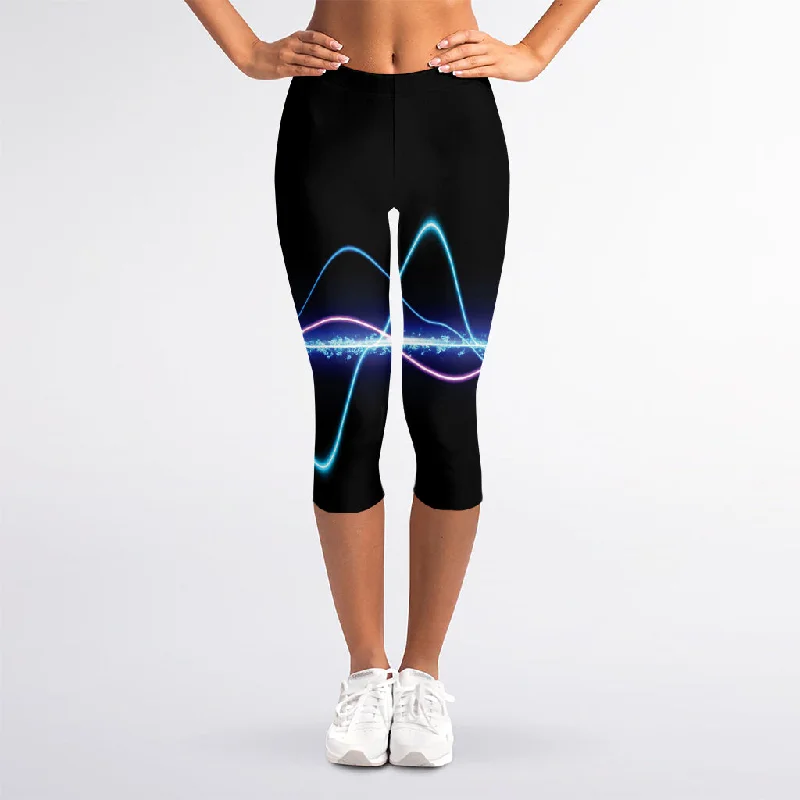 Anniversary Sale Pink And Teal Sound Wave Print Women's Capri Leggings