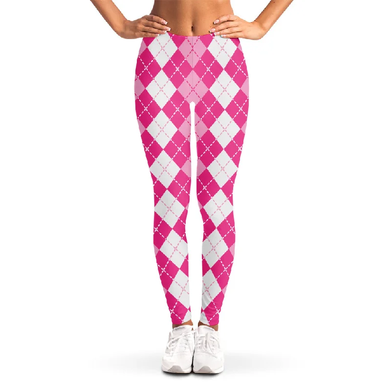 New Deals Pink And White Argyle Pattern Print Women's Leggings