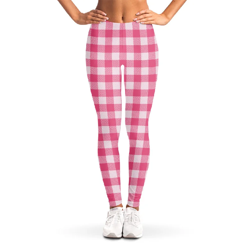 Low Prices Pink And White Buffalo Check Print Women's Leggings