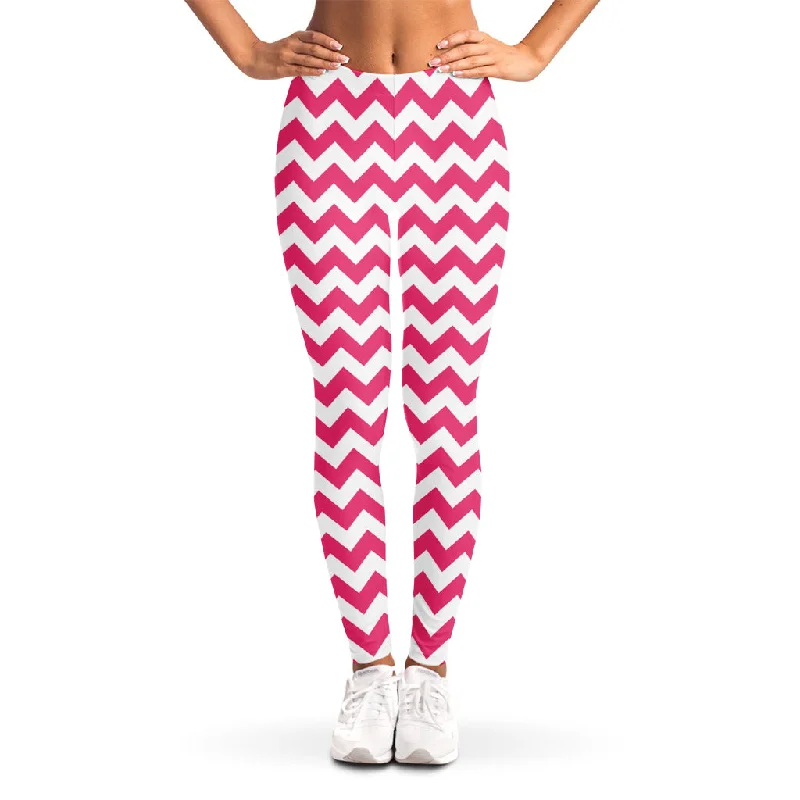 Final Markdown Pink And White Chevron Pattern Print Women's Leggings