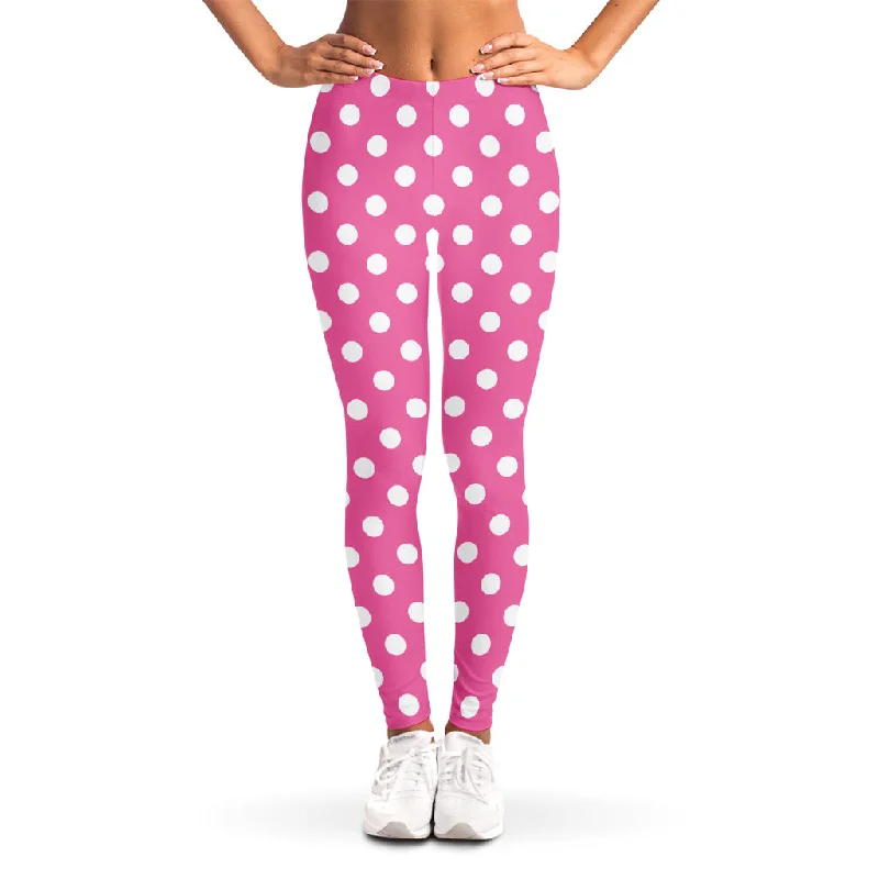 Daily Deals Pink And White Polka Dot Pattern Print Women's Leggings