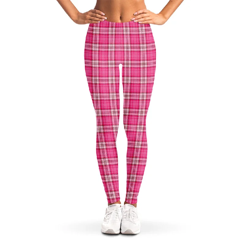 Bargain Prices Pink And White Tartan Pattern Print Women's Leggings