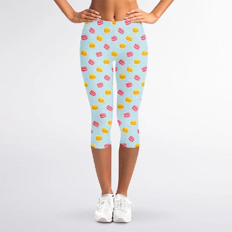 Exclusive Deal Pink And Yellow Macaron Pattern Print Women's Capri Leggings