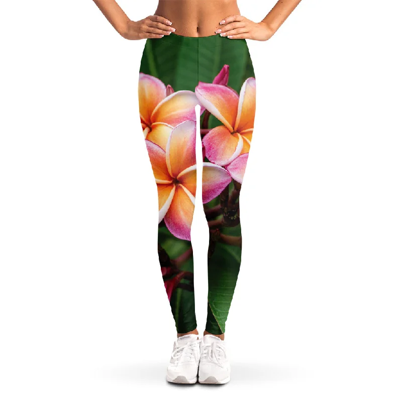 Lowest Prices Pink And Yellow Plumeria Flower Print Women's Leggings