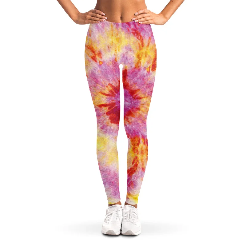 Can't Miss Pink And Yellow Tie Dye Print Women's Leggings