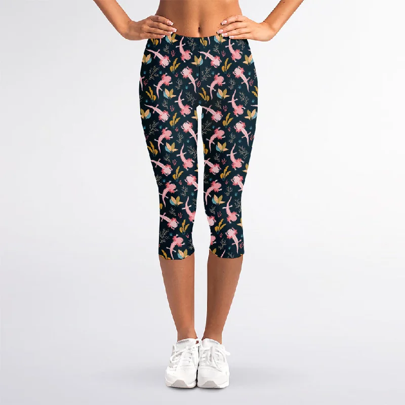 The Best Prices Pink Axolotl Pattern Print Women's Capri Leggings