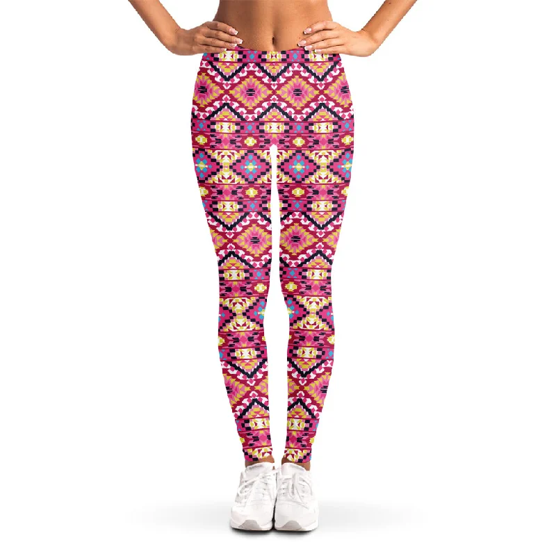 Online Specials Pink Aztec Geometric Pattern Print Women's Leggings