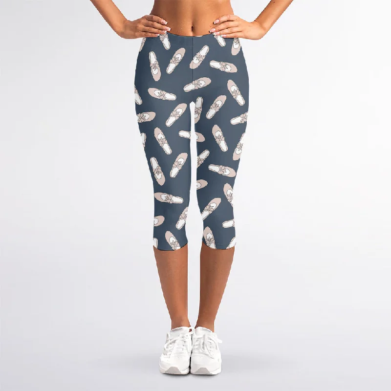 Shop and Save Pink Ballet Shoes Pattern Print Women's Capri Leggings