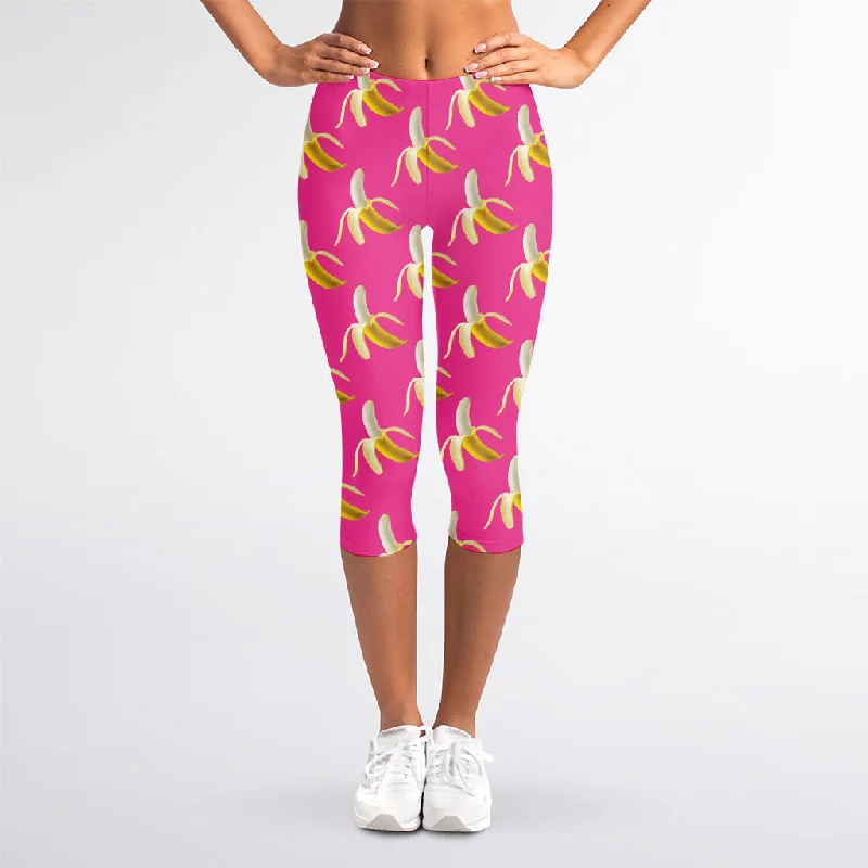 Quick Sale Pink Banana Pattern Print Women's Capri Leggings