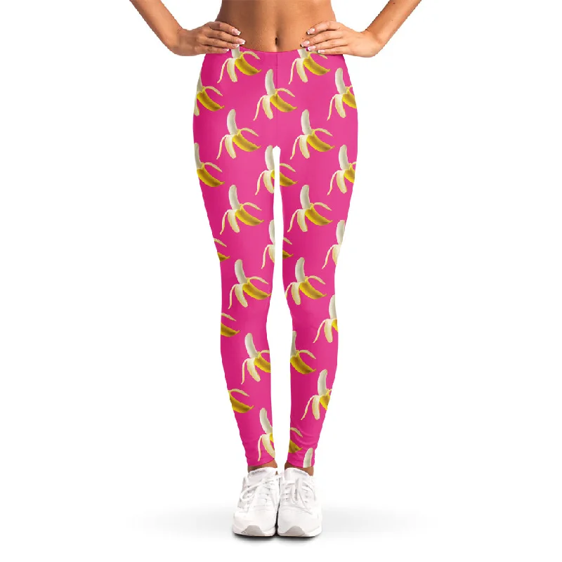 Extra Discounts Pink Banana Pattern Print Women's Leggings