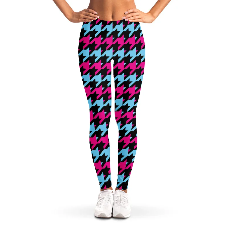 YEAR-End Sale Pink Blue And Black Houndstooth Print Women's Leggings