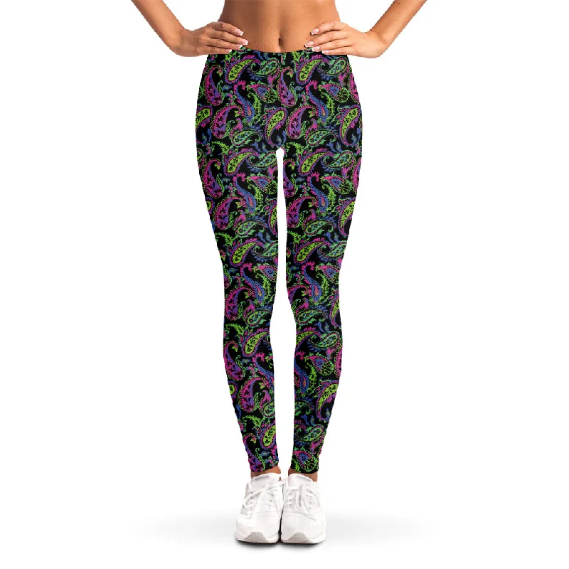 Crazy Savings Pink Blue And Green Paisley Print Women's Leggings