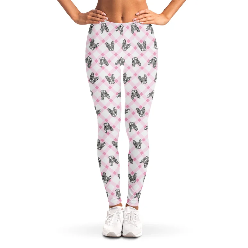 Best Deals Pink Boston Terrier Plaid Print Women's Leggings