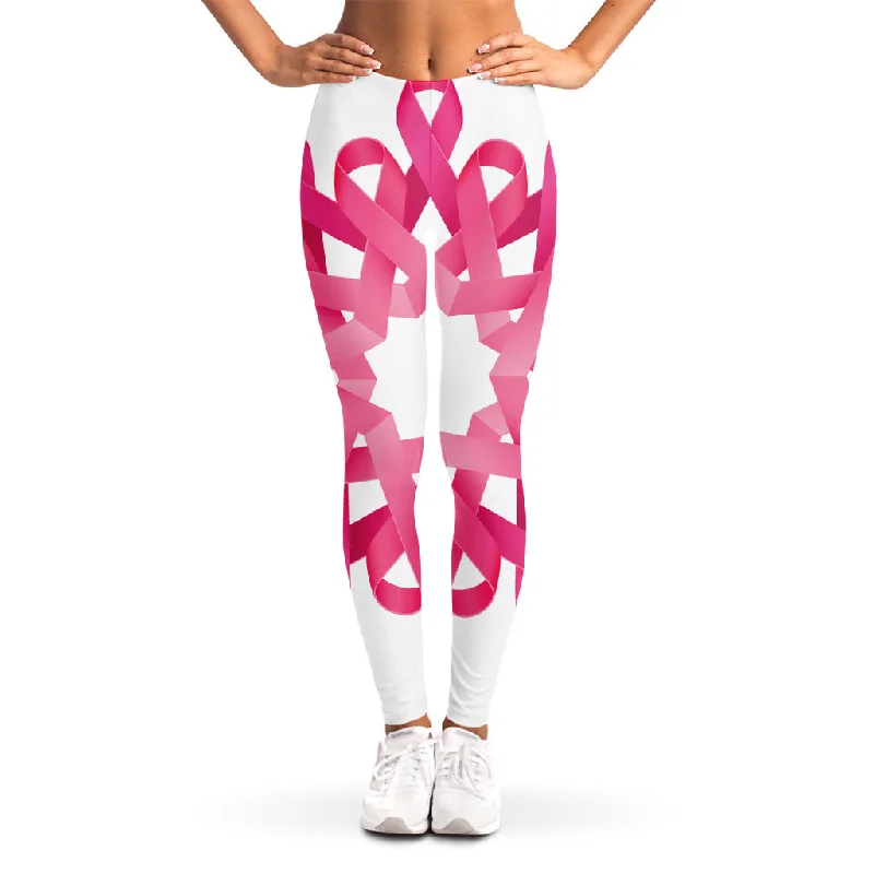 Shop and Save Pink Breast Cancer Ribbon Flower Print Women's Leggings