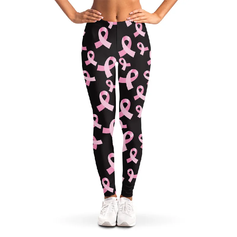 Value Deals Pink Breast Cancer Ribbon Pattern Print Women's Leggings