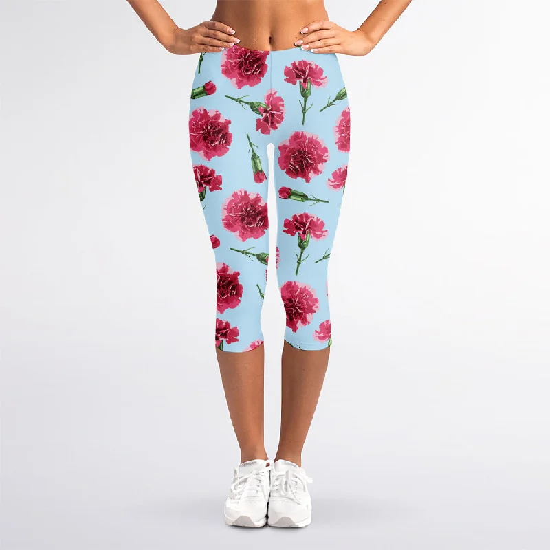 Massive Deals Pink Carnation Pattern Print Women's Capri Leggings
