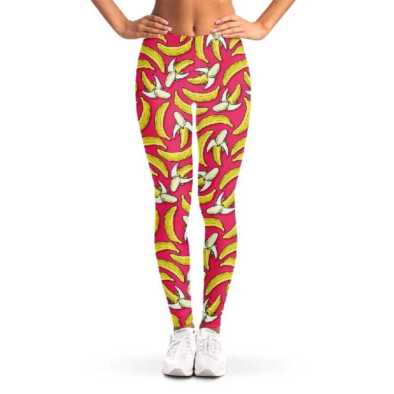 Reduced Prices Pink Cartoon Banana Pattern Print Women's Leggings
