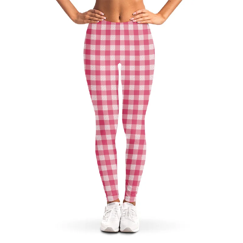 New Markdowns Pink Check Pattern Print Women's Leggings