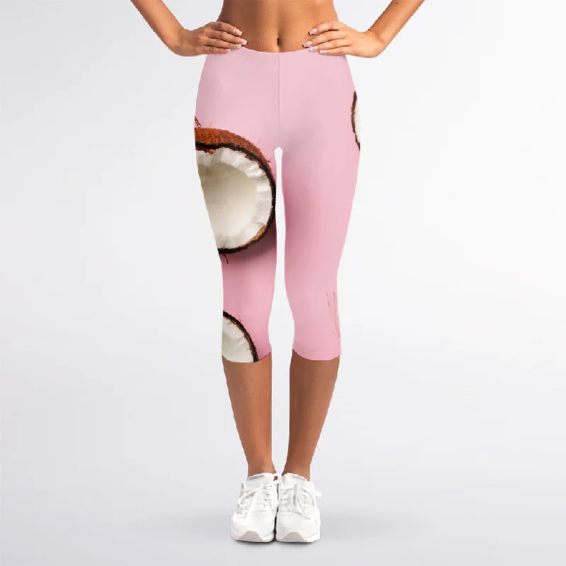 Amazing Deals Pink Coconut Pattern Print Women's Capri Leggings