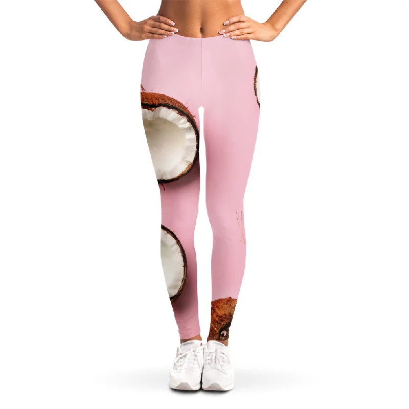 Major Savings Pink Coconut Pattern Print Women's Leggings