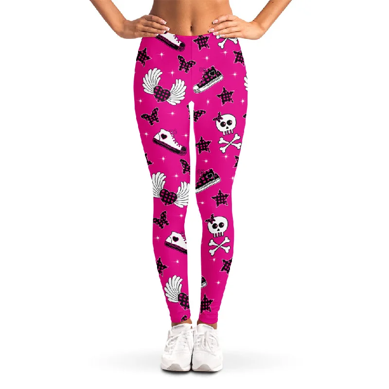 Can't Miss Pink Emo Symbols Pattern Print Women's Leggings
