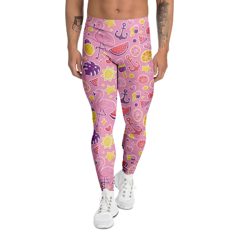 Quick Sale Pink Flamingo Summer Beach Print Pattern Men's Leggings