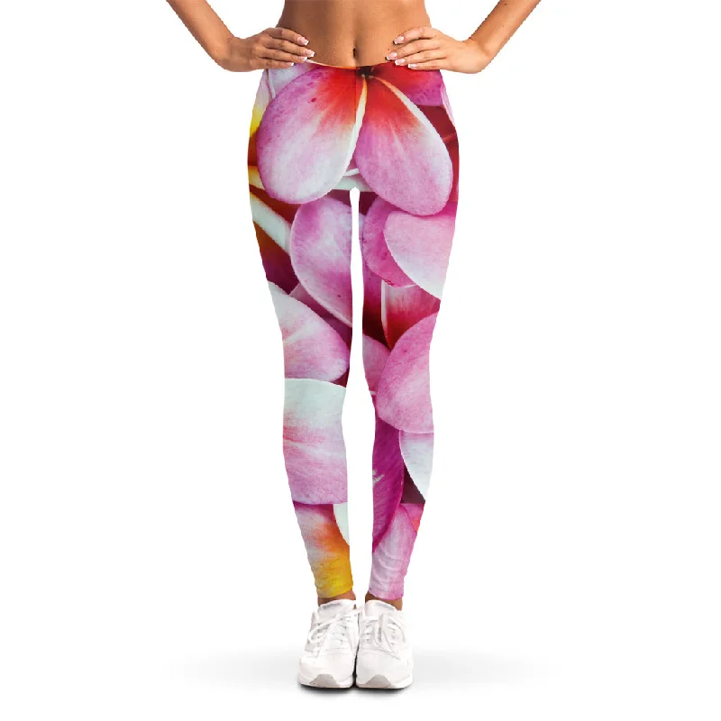 Savings Bonanza Pink Frangipani Flower Print Women's Leggings
