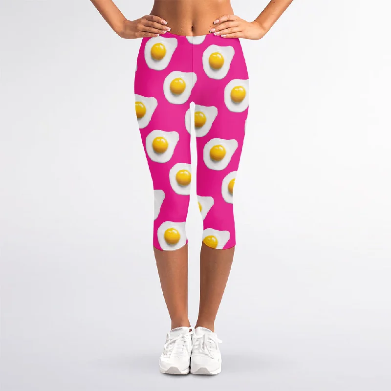 Unmissable Offer Pink Fried Eggs Pattern Print Women's Capri Leggings