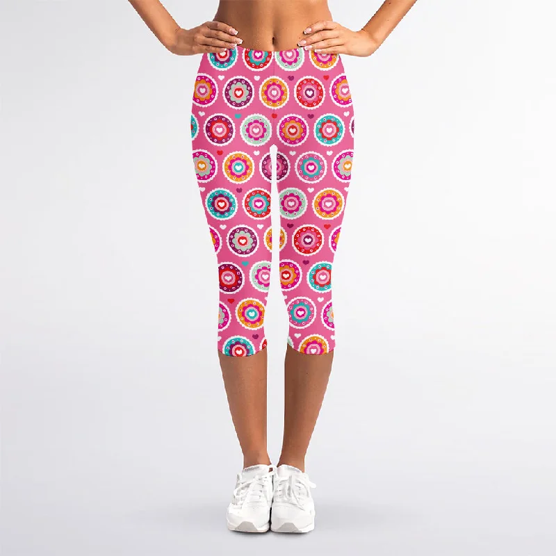 Super Bargain Pink Girly Flower Pattern Print Women's Capri Leggings